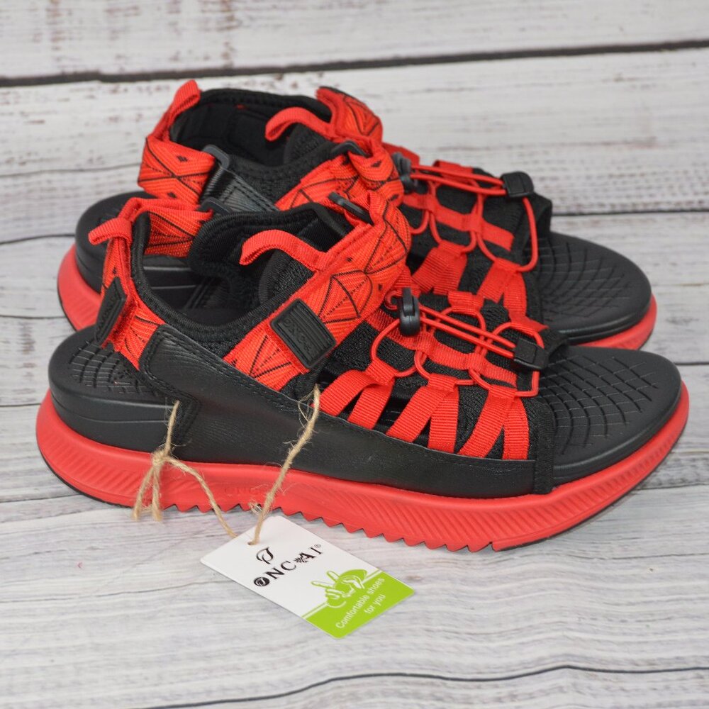 ONCAI Hiking Sandals for Men Arch Support Walking Size 7 Red Black NEW w/o BOX